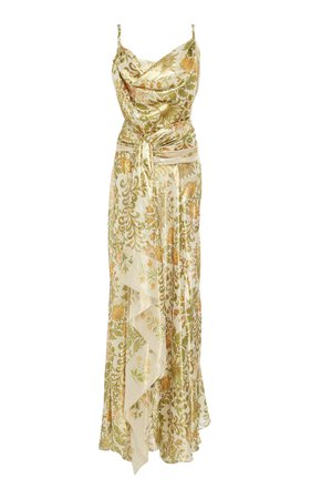 Drape Neck Printed Silk Gown by Oscar de la Renta | Moda Operandi