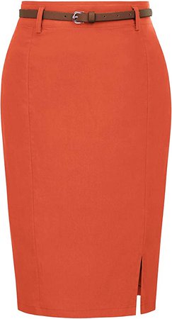 Kate Kasin High-Waisted Orange Pencil Skirt