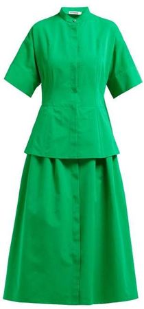 Peplum Hem Cotton Blend Dress - Womens - Green