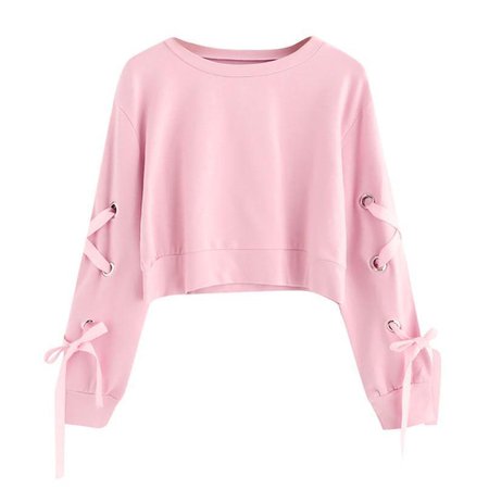 Lace-up Sleeve Crop Top Sweatshirt