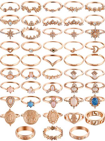 Amazon.com: Vintage 48 Pieces Knuckle Ring Set Opal and Turquoise Joint Knuckle Rings for Women Girls Bohemian Five Finger Stackable Rings Set Retro Vintage Jewelry (Style C): Jewelry