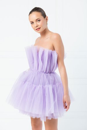 New Lilac Off The Shoulder Mini Tulle Dress | Kikiriki