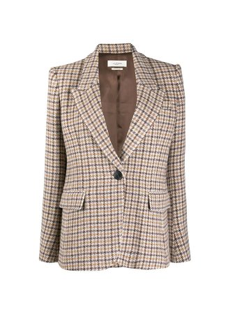 Fitted Check Blazer Jacket in Cotton in Beige - Amicci