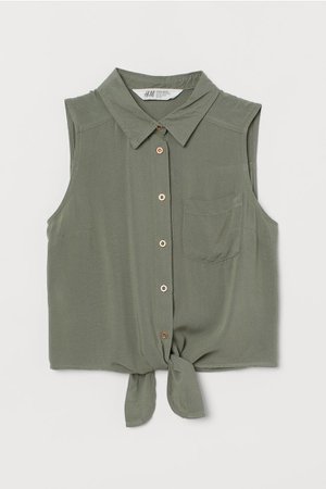 Tie-hem Blouse - Khaki green - | H&M US