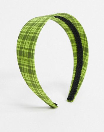 ASOS DESIGN alice band in green check print | ASOS
