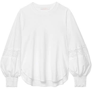 Lace-paneled Cotton-jersey Sweatshirt - White