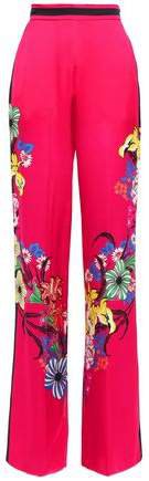 Floral-print Satin-crepe Wide-leg Pants