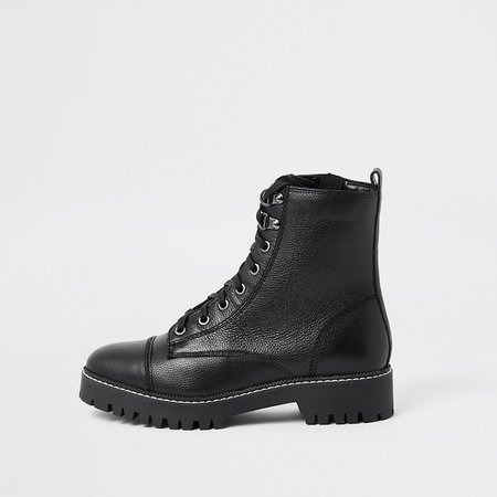 Black lace up hiker boot | River Island