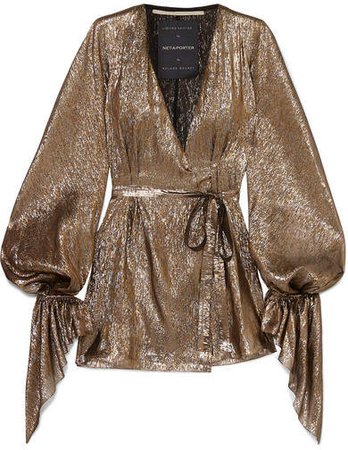 Hamberg Metallic Plissé Silk-blend Wrap Mini Dress - Gold