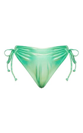 Green Iridescent High Leg Ruched Bikini Bottoms | PrettyLittleThing USA