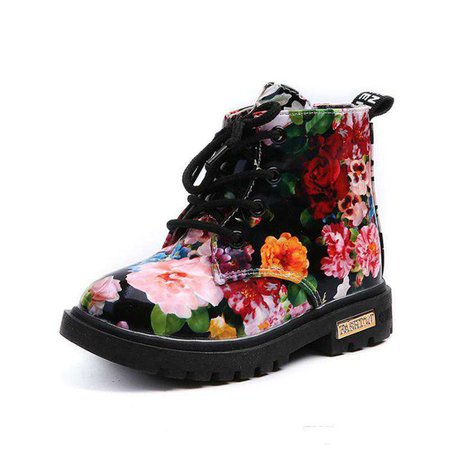 floral combat boots black