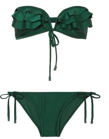 Verity Frill Ruffled Bandeau Bikini - Dark green