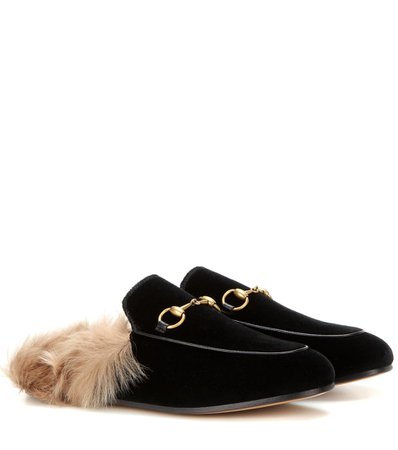 Princetown Fur-Lined Velvet Slippers | Gucci - mytheresa.com