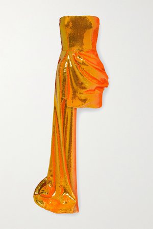 Bright orange Blaine draped sequined tulle gown | Alex Perry | NET-A-PORTER