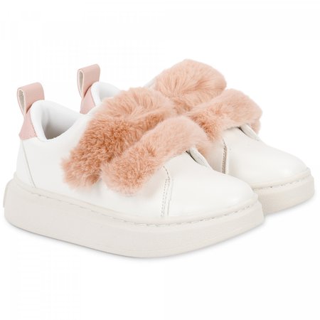 Colors of California Faux Fur Detailing Platform Sneaker in White and Pink - BAMBINIFASHION.COM