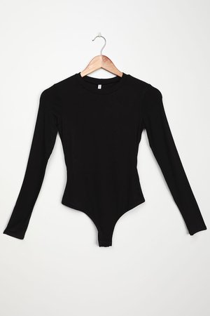 lulus Black Bodysuit - Long Sleeve Bodysuit - Stretch Knit Bodysuit - Lulus