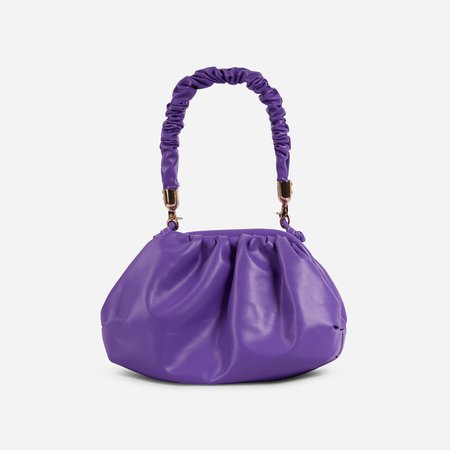Francis Ruched Handle Grab Bag In Purple Faux Leather | EGO