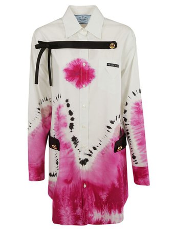 Prada Prada Bow Detailed Shirt Dress - White/pink/black - 10933288 | italist