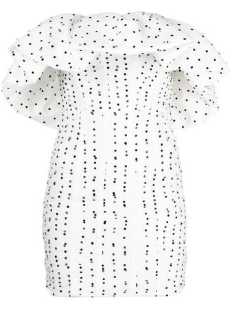 Self-Portrait ruffled sleeveless polka dot dress
