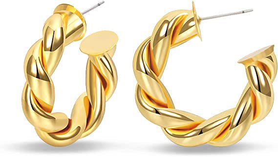 Amazon.com: Twisted Hoop Earrings 14K Gold Filled Plated Dainty Lightweight Hypoallergenic Thick Open Hoops Earrings for Women Gift: Clothing, Shoes & Jewelry