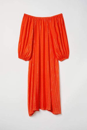 Open-shoulder Dress - Orange