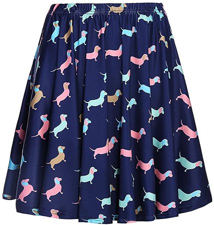 Amazon.com: Fancyqube Women's Elastic Waist Dachshund Print Flared Mini Skirt Navy Blue XL: Clothing