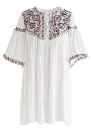 Flock Dots Boho Embroidered Tunic - NEW ARRIVALS - Retro, Indie and Unique Fashion white