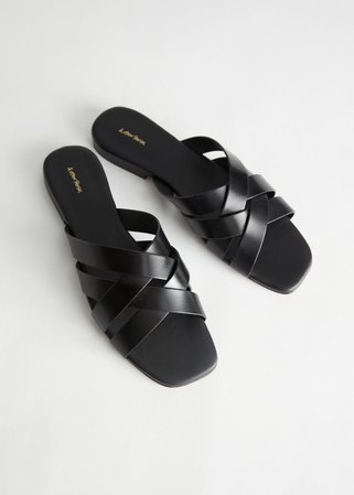 Leather Criss Cross Mule Sandals - Black - Flat sandals - & Other Stories