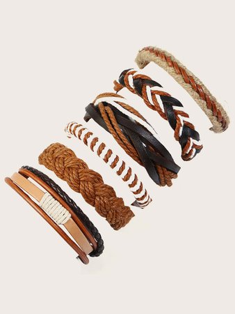 6pcs Men Braided PU String Bracelet | SHEIN USA