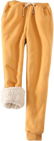 Yeokou Women's Warm Sherpa Lined Athletic Sweatpants Joggers Fleece Pants (X-Large, Yellow) at Amazon Women’s Clothing store