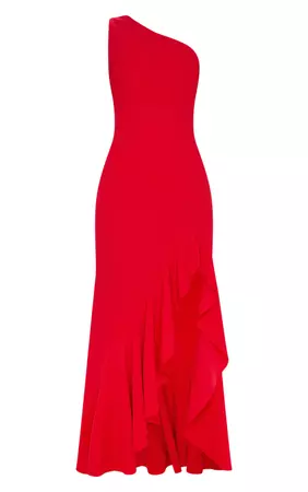 Red One Shoulder Frill Split Maxi Dress | PrettyLittleThing USA