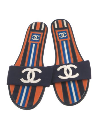 Chanel 2008 Interlocking CC Logo Slides - Blue Sandals, Shoes - CHA708349 | The RealReal