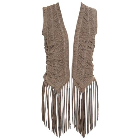 Roberto Cavalli Brown Suede Perforated Fringed Vest S For Sale at 1stdibs
