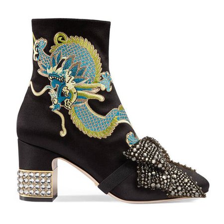 GUCCI DRAGON SATIN MID-HEEL ANKLE BOOT.