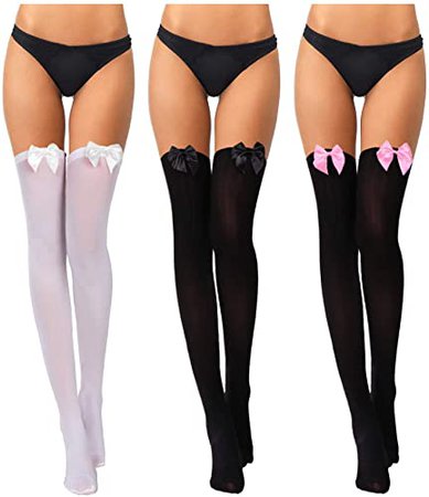 Amazon.com: 3 Pairs Women Bow Lace Thigh High Stockings Valentine's Day Over The Knee Socks for Dress Daily Favors (Black with Black Bow, Black with Pink Bow, White with White Bow): Clothing
