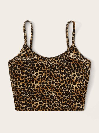 Leopard Print Velvet Cropped Cami Top | SHEIN USA