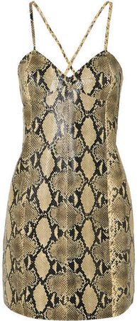 Snake-effect Leather Mini Dress - Beige