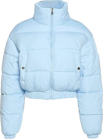 Gihuo Women's Cropped Quilted Puffer Jacket Outerwear Coats Warm Puffy Coat Zip UP Bubble Coats with Pockets(Blue-L) at Amazon Women's Coats Shop