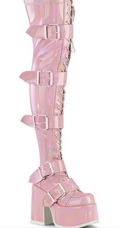 Gothic Pink Demonia Camel 305 Thigh Boots | DEMONIA