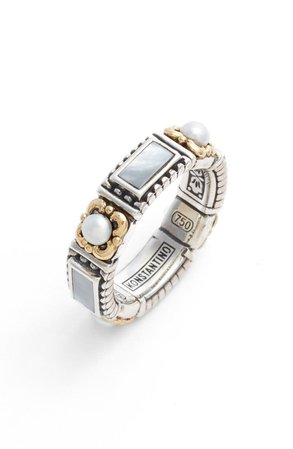 Konstantino Etched Sterling Silver & Pearl Band Ring | Nordstrom