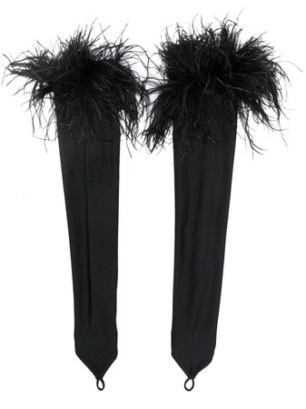 Loulou feather-trimmed fingerless gloves black SH2010283BLACK - Farfetch