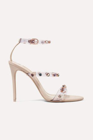 Rosalind Crystal-embellished Pvc And Leather Sandals - Neutral