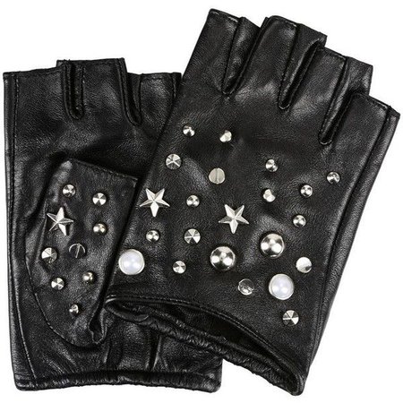 Studded Black Leather Fingerless Gloves