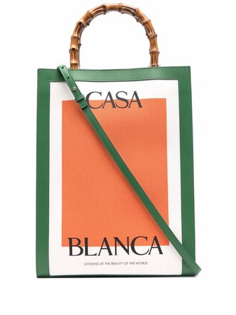 Casablanca logo-print bamboo-handle Tote Bag - Farfetch