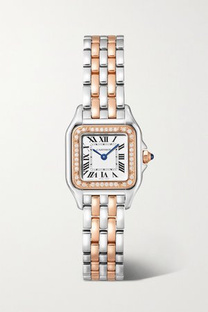 Gold Panthère de Cartier 22mm small 18-karat rose gold and stainless steel diamond watch | Cartier | NET-A-PORTER