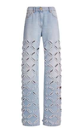 Slash Cutout Wide-Leg Jeans By Versace | Moda Operandi