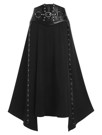 [39% OFF] Faux Leather Buckle Strap Rivet Embellished Lace-up Asymmetric Gothic Skirt | Rosegal
