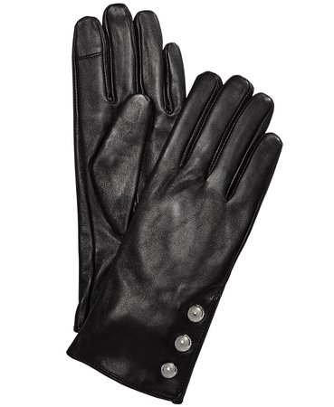Michael Kors Three-Button Touchscreen Leather Gloves