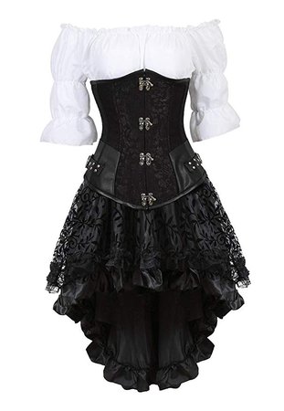 Amazon.com: Grebrafan Pirate Corset Dress 3 Piece Halloween Costume Bustiers Skirt Blouse Set (US(4-6) S, Brown): Clothing