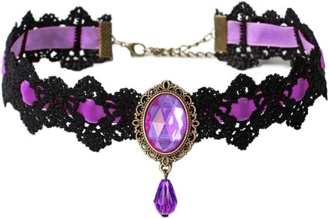 Amazon.com: Youniker Retro Handmade Choker Necklace for Women Gothic Black Lace Necklace for Halloween Punk Costume Party Royal Court Vampire Choker Pendant Chain(Purple): Clothing, Shoes & Jewelry